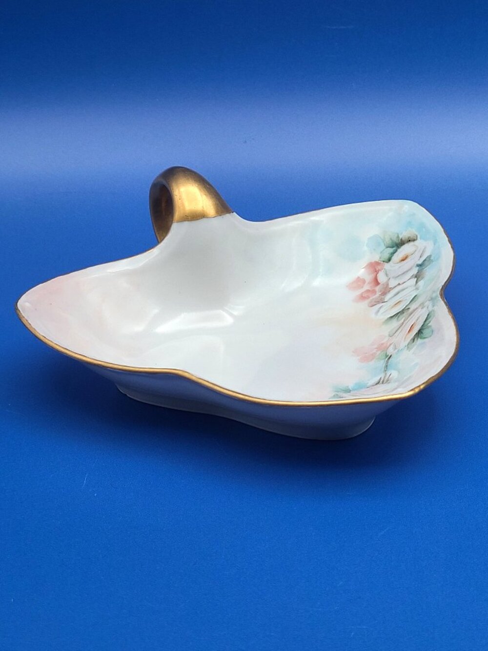 RS Germany Antique Handled Nappy Trinket Dish Blue Mark Signed